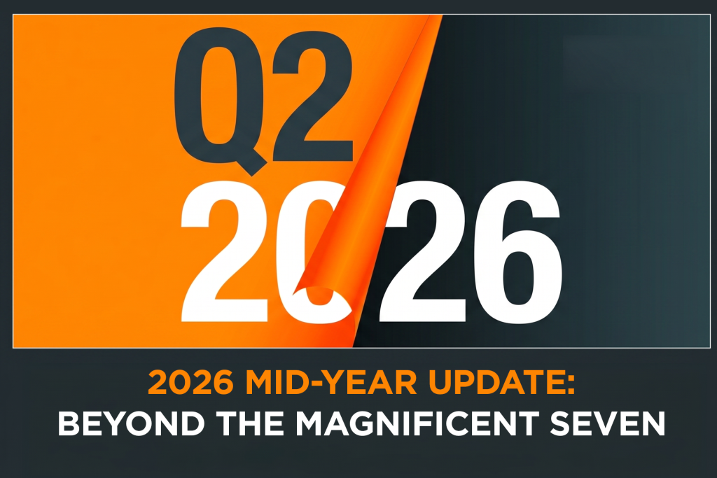 Decorative graphic titled Q2 2026 Mid-Year Update: Beyond the Magnificent Seven